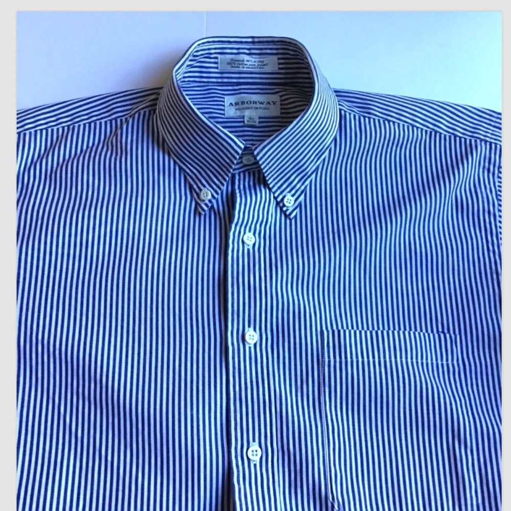 ARBORWAY pinpoint Oxford blue striped  80’s 2 ply cotton  shirt Sz 15.5- 32/33